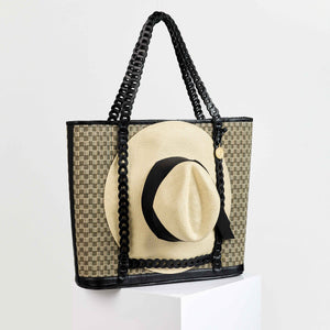 Checkerboard Rattan & Leather Hat Carrier